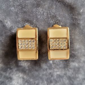 Christian Dior Vintage Earrings Clip-on Goldtone + Enamel + Stones